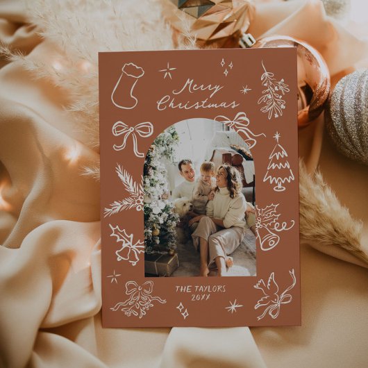 手描きアーチフォトクリスマスカード シーズンカード