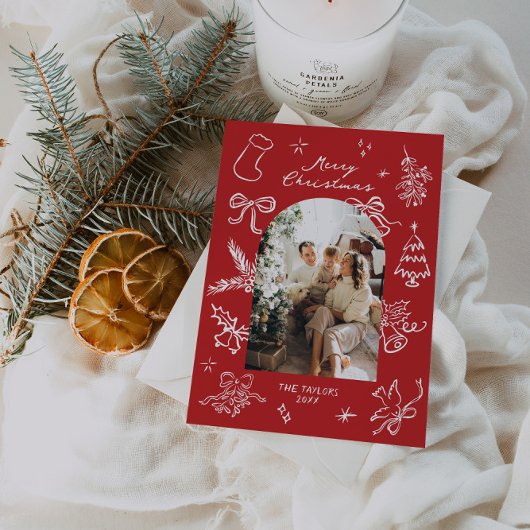 手描きアーチフォトクリスマスカード シーズンカード