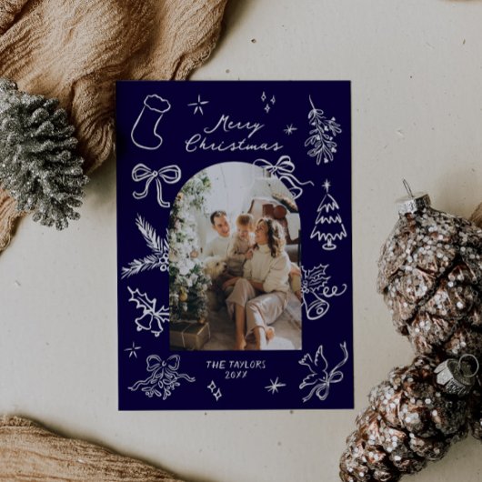 手描きアーチフォトクリスマスカード シーズンカード