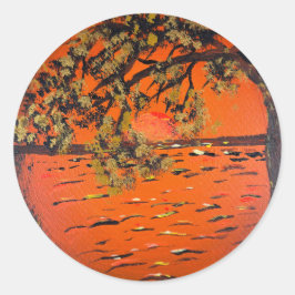 手描きアート作品 - 黄金の夕日 ラウンドシール