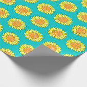 手描きイエローオレンジアクアサンフラワーパターン ラッピングペーパー (角)