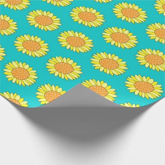 手描きイエローオレンジアクアサンフラワーパターン ラッピングペーパー (角)