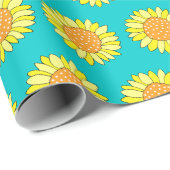 手描きイエローオレンジアクアサンフラワーパターン ラッピングペーパー (ロールコーナー)