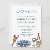 手描きイタリアンシーフードワイン50誕生日 招待状 (正面)