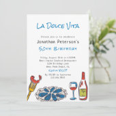 手描きイタリアンシーフードワイン50誕生日 招待状 (スタンド正面)