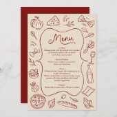 手描きイタリアンスタイルのメニューカード - ラスティックレッド＆クリーム メニュー (正面/裏面)