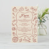 手描きイタリアンスタイルのメニューカード　素朴な赤とクリーム メニュー (スタンド正面)