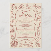 手描きイタリアンスタイルのメニューカード　素朴な赤とクリーム メニュー (正面)