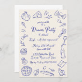 手描きイタリアンテーマのディナーパーティー 招待状 (正面/裏面)