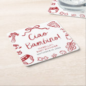 手描きイタリアンピザチャオバンビノベイビーシャワー スクエアペーパーコースター (アングル)