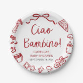 手描きイタリアンピザチャオバンビノベイビーシャワー ペーパープレート (正面)