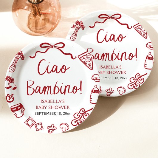 手描きイタリアンピザチャオバンビノベイビーシャワー ペーパープレート