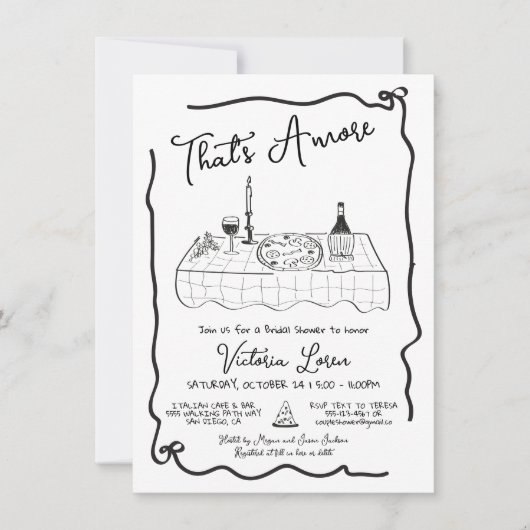 手描きイタリアンピザ ワインディナーパーティー 招待状 (正面)