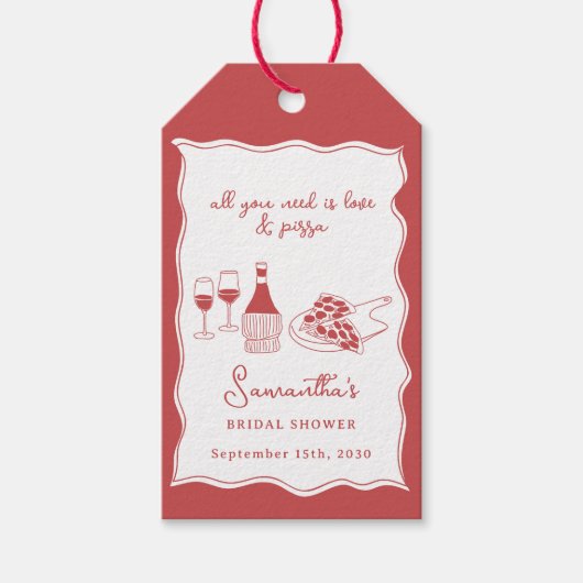 手描きイタリアンピザ ワインブライダルシャワー ギフトタグ (正面)