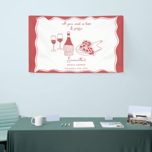 手描きイタリアンピザ ワイン ブライダルシャワー サイン 横断幕 (トレードショー)
