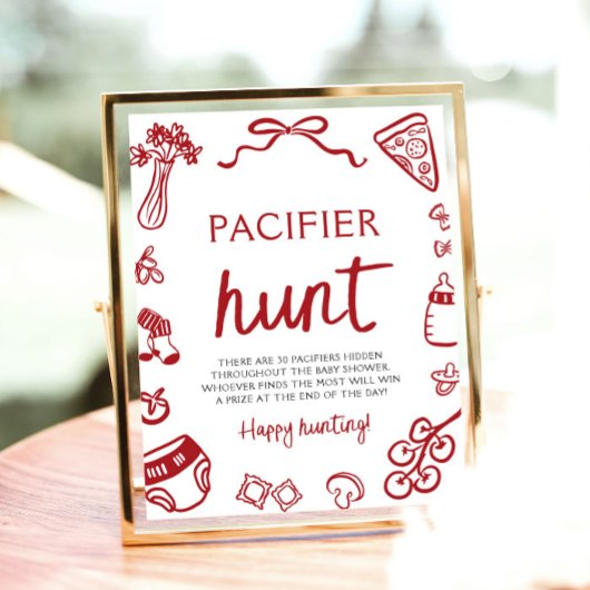 手描きイタリアンベビーおしゃぶり狩りベビーシャワー ポスター