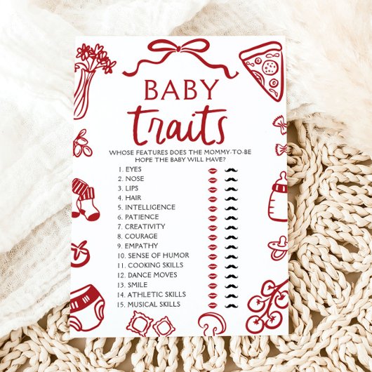 手描きイタリアンベビー特徴ベビーシャワーゲーム 招待状