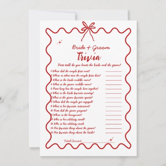 手描きイタリアン新郎新婦トリビアゲームカード 案内状 (正面)