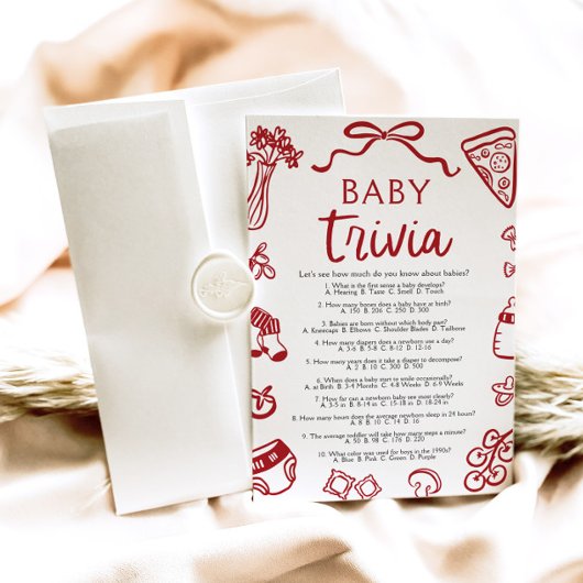 手描きイタリアン赤ちゃんシャワーベビートリビアゲーム 招待状
