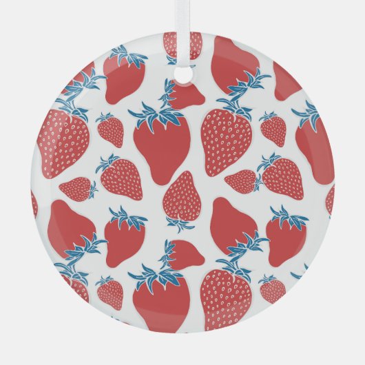 手描きイチゴヴィンテージ模様 ガラスオーナメント (正面)