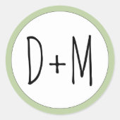 手描きイニシャルタイポグラフィセージ結婚グリーン ラウンドシール (正面)