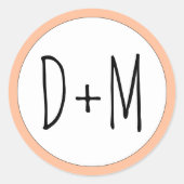 手描きイニシャルタイポグラフィ結婚ピーチ ラウンドシール (正面)