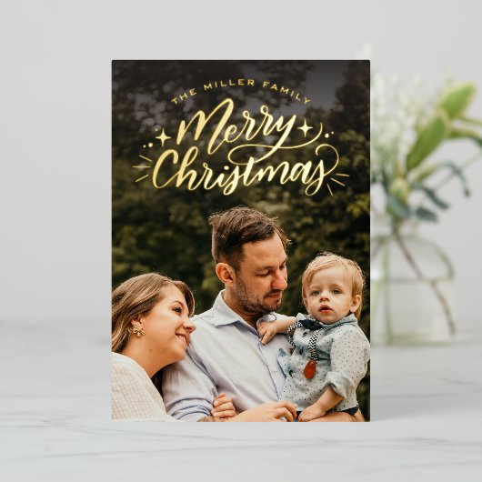 手描きイラストのクリスマス写真カード 箔シーズンカード (立ち正面)