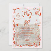 手描きイラストのピンクイニシャル ウェディングフォト 招待状 (正面)