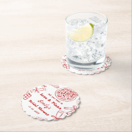 手描きイラストのラブ & ピザ ブライダルシャワー ペーパーコースター