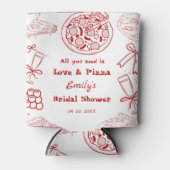 手描きイラストのラブ＆ピザ ブライダルシャワー 缶クーラー (正面)