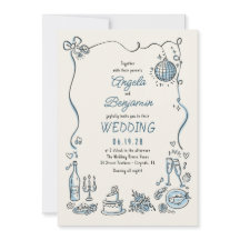 手描きイラストのレトロな結婚式