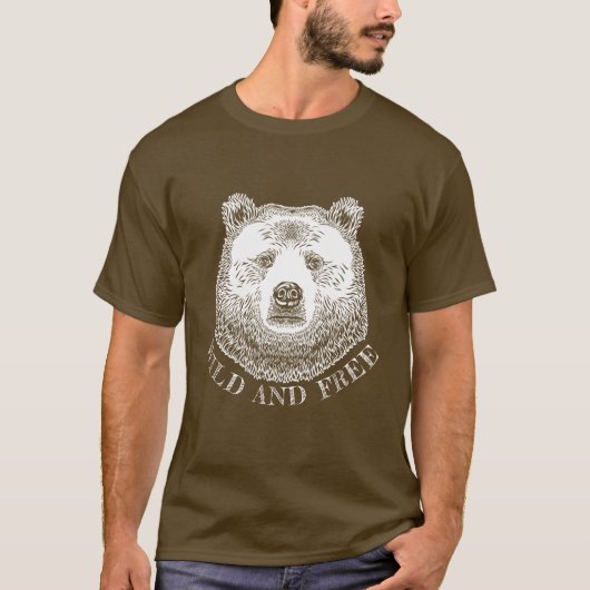 手描きイラストの野生のクマの顔 Tシャツ (正面)