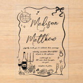 手描きイラストドードルウェディングパーティー アクリル招待状 (正面)