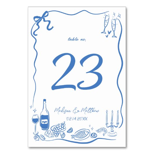 手描きイラストドードルウェディングパーティー テーブルナンバー (正面)