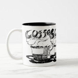 手描きイラストレーション、コーヒー飲料 ツートーンマグカップ