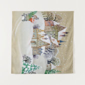 手描きイラストレーション、冬景、  タペストリー (正面(横))