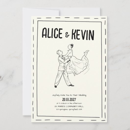 手描きイラスト 象牙色 ミニマリスト ウェディング 招待状 (正面)
