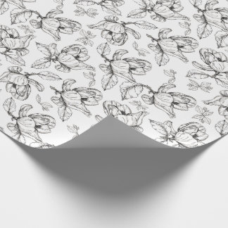 手描きインクマグノリア花ギフトラップ ラッピングペーパー