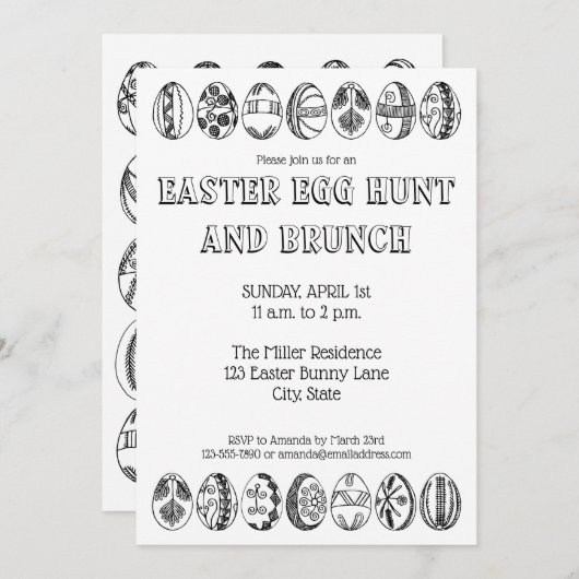 手描きイースターエッグカラーリングイースター招待状 招待状 (正面/裏面)