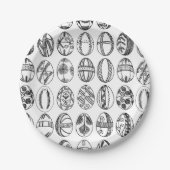 手描きイースターエッグラインスケッチ、イースターパーティー ペーパープレート (正面)