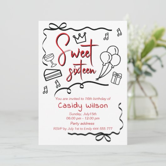 手描きウィムシーよくはしゃぐプリンセス甘い16 招待状 (スタンド正面)