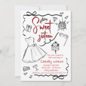 手描きウィムシーよくはしゃぐプリンセス甘い16 招待状 (正面)