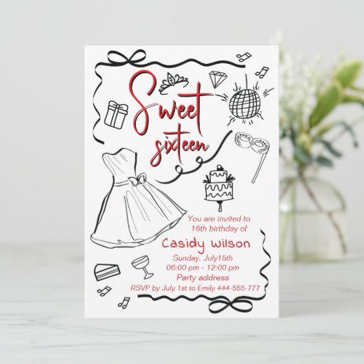 手描きウィムシーよくはしゃぐプリンセス甘い16 招待状 (スタンド正面)