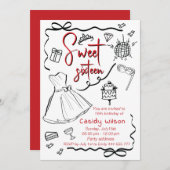 手描きウィムシーよくはしゃぐプリンセス甘い16 招待状 (正面/裏面)