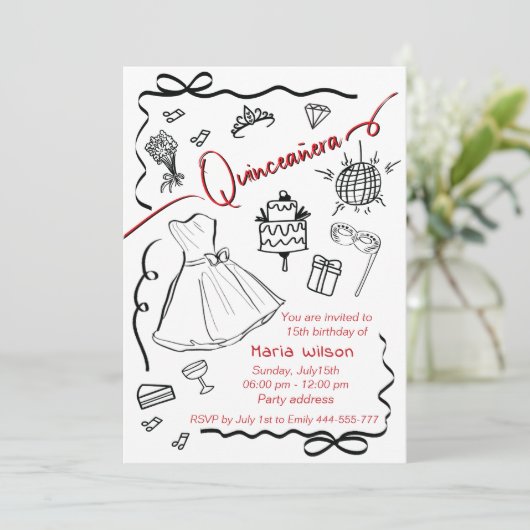 手描きウィムシーよくはしゃぐプリンセス・キンセアニラ 招待状 (スタンド正面)