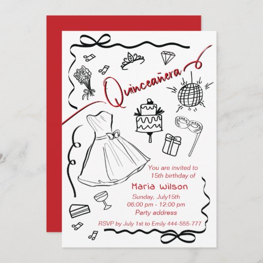 手描きウィムシーよくはしゃぐプリンセス・キンセアニラ 招待状 (正面/裏面)