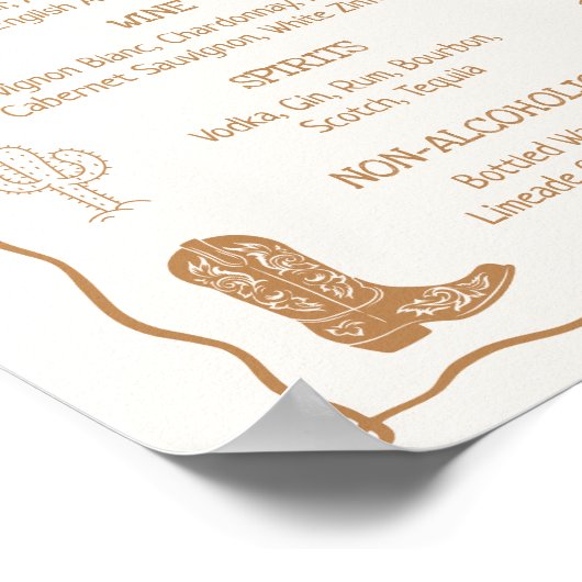 手描きウェスタンブライダルシャワードリンクメニューバー ポスター (角)