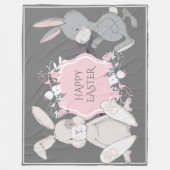 手描きウサギ フリースブランケット (正面)