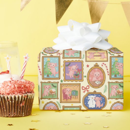 手描きウーパールーパー クリスマス包装紙ロール   ラッピングペーパー (誕生日パーティー)
