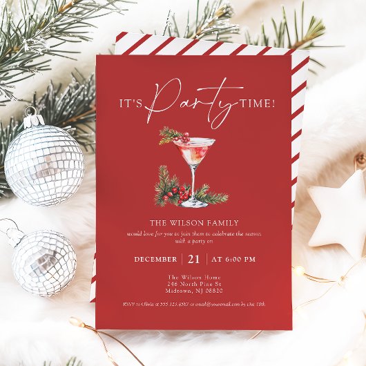 手描きエレガントカクテルクリスマスパーティー 招待状